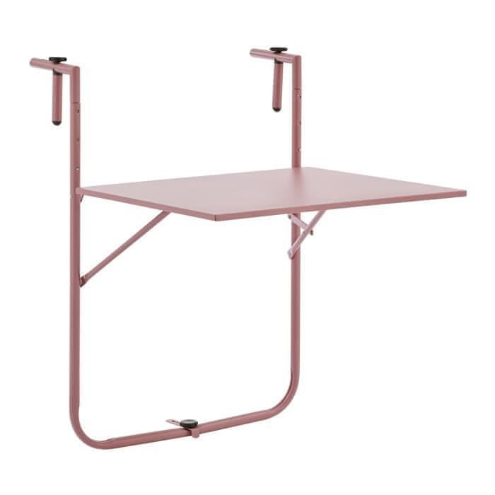 VERVELEY Skladací balkónový stôl, oceľ, ružový, 60 x 78 x 86-101 cm